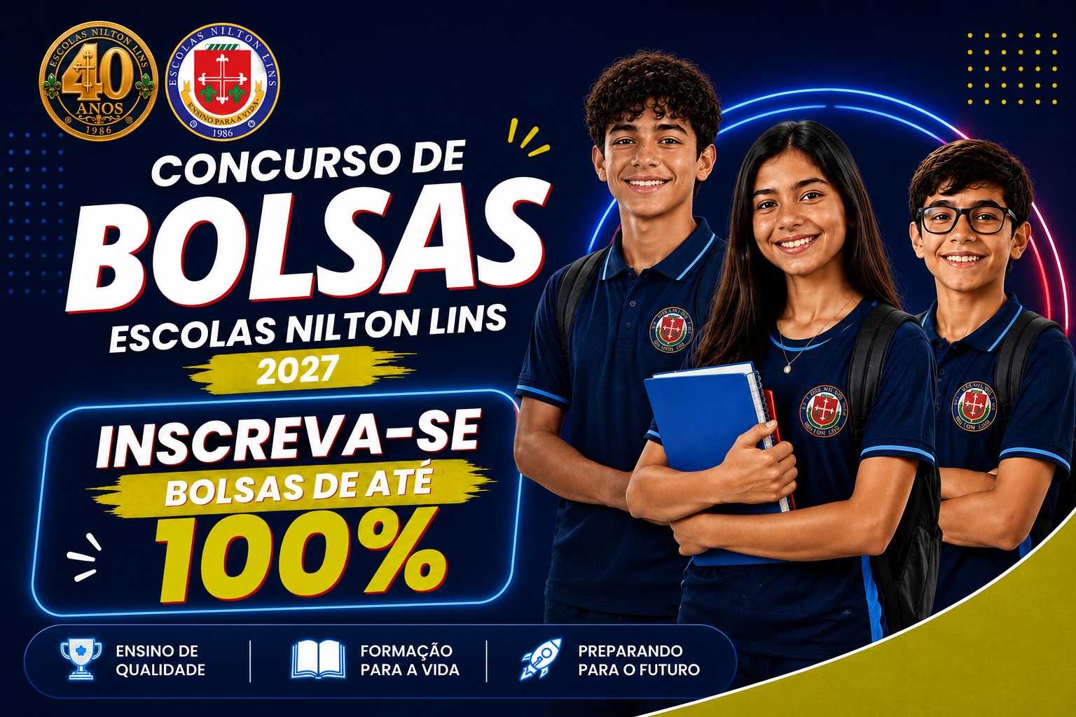 Concurso de Bolsas 2027 das Escolas Nilton Lins — bolsas de até 100%